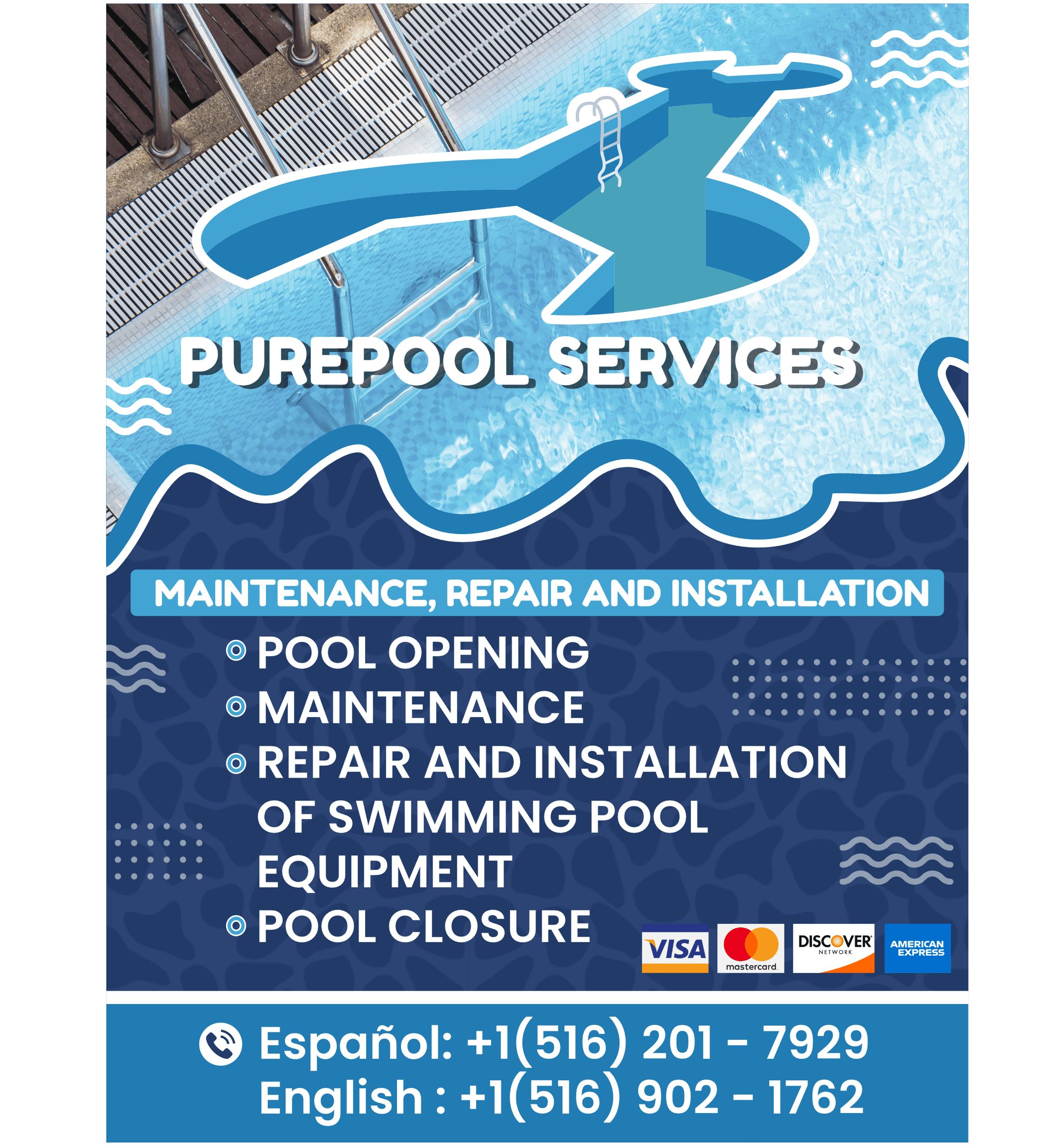 PurePools Services — Maintenance, Repair and Installation. Pool Opening, Maintenance, Repair and Installation of Swimming Pool Equipment, Pool Closure.